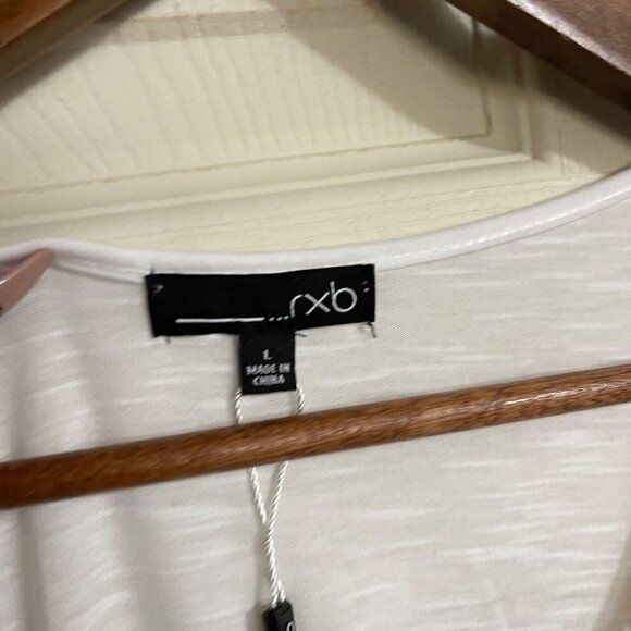 RXB Womens NWT White Cream Embroidered Shark Bite Hem Bohemian Blouse Large - Picture 2 of 8